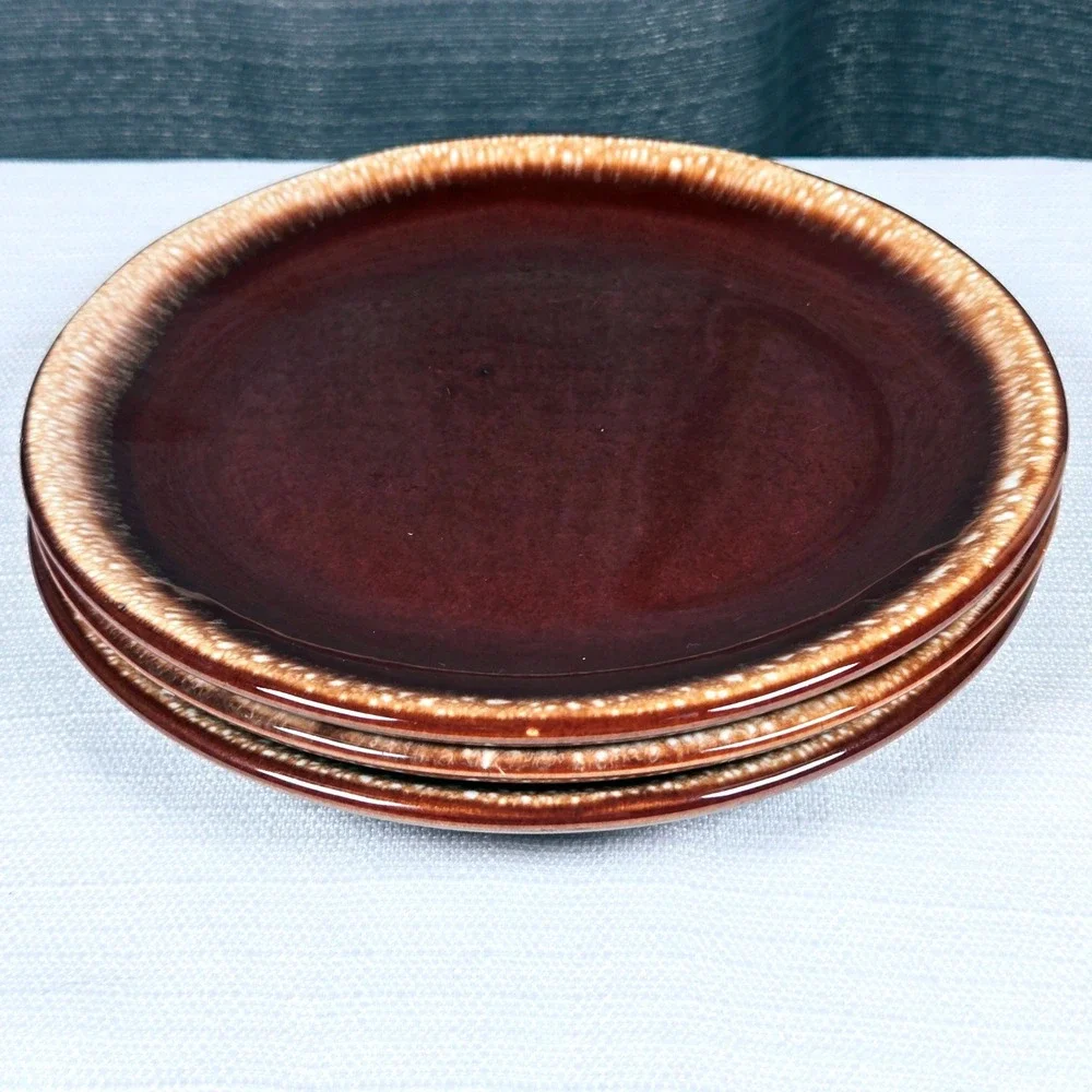 Vintage McCoy Pottery Brown Drip Glaze Salad Plates – Set of 3 – Marked USA